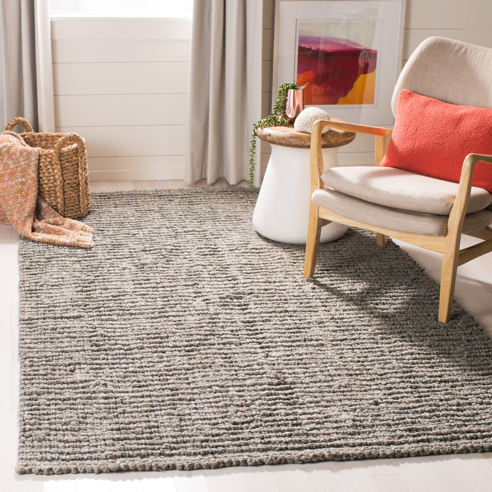 Alda Light Gray Hand-Woven Jute Rug, Rectangle 5' x 8'
