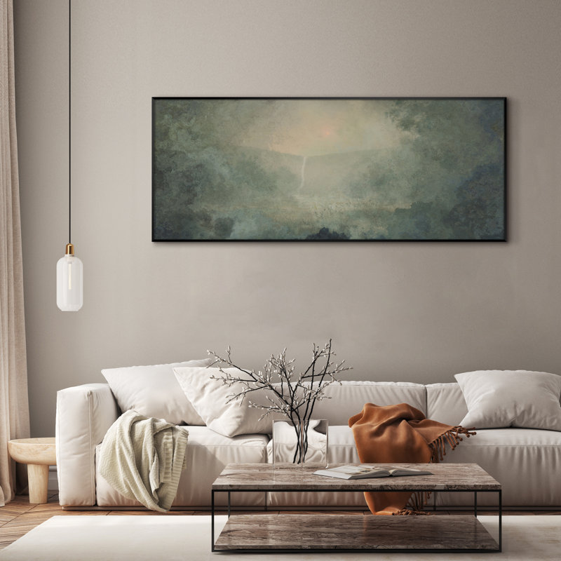 Très grande reproduction d'art sur toile - Cascade dans la forêt brumeuse, nature onirique, espaces tranquilles, décoration pour le salon ou la chambre à coucher - «Assemblage requis du cadre (cadre non fini)»