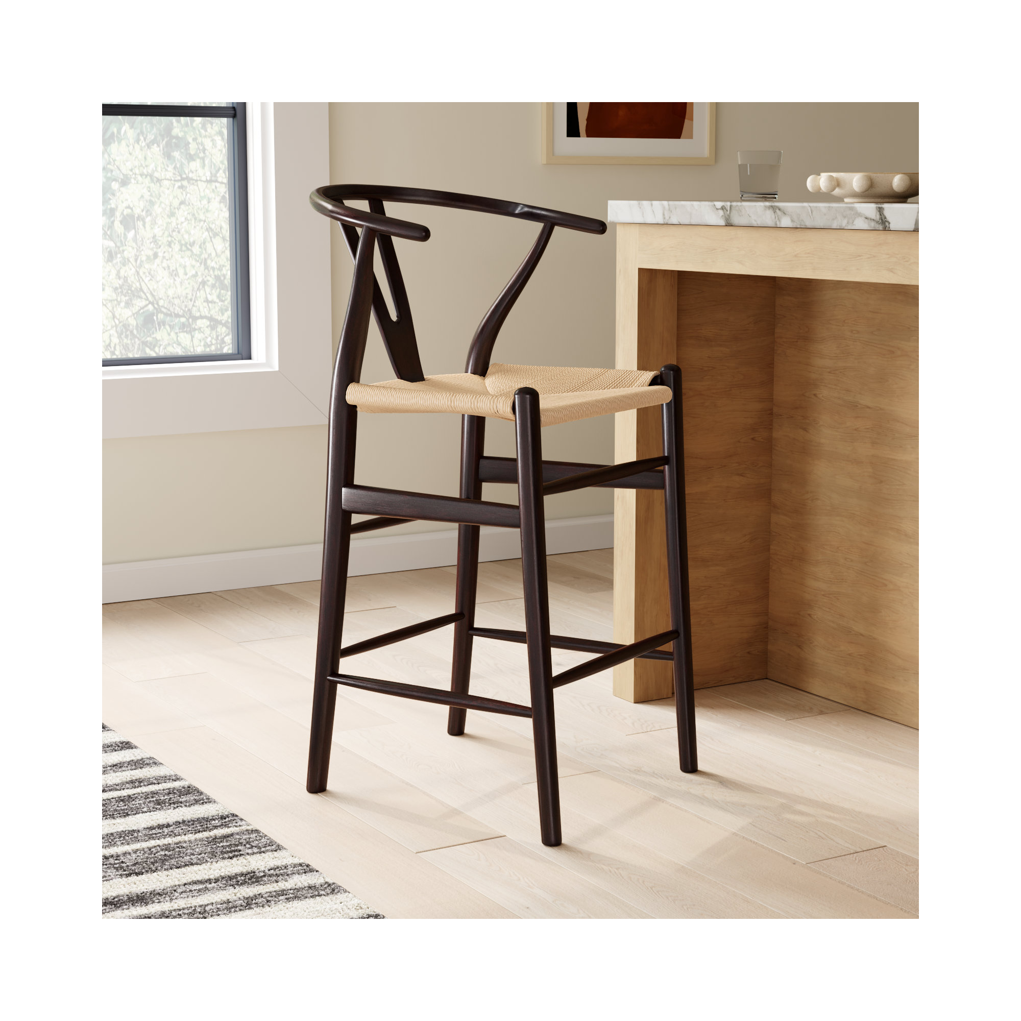 Fairbanks Solid Wood Bar/Counter Stool, Walnut, Counter Stool (26" Seat Height), Natural