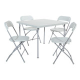 Resin 5-Piece Folding Square Table And Chair Set, Light Grey