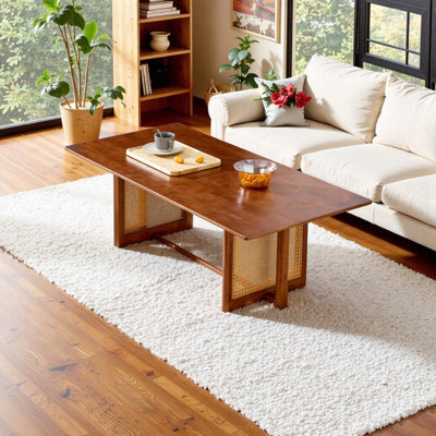 Rattan Solid Wood Rectangular Coffee Table