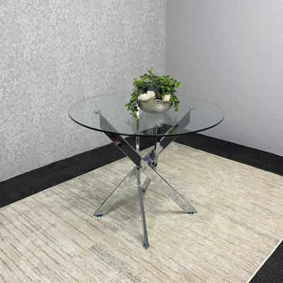 Deannie Round Glass Top Metal Base Dining Table
