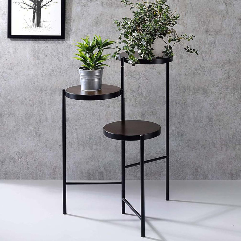 Support pour plante à plusieurs niveaux avec structure en métal, noir