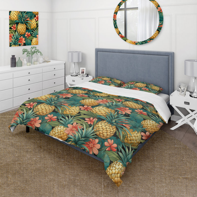 Ensemble de housse de couette Pineapple Delight, Housse de couette pour grand lit et 2 taies décor
