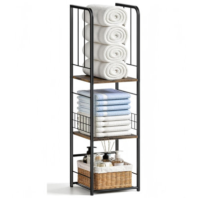 Narrow Towel Storage For Bathroom, 3-Tier Free Standing Bathroom Towel Rack Organizer With Shelf For Small Bath, Pool
