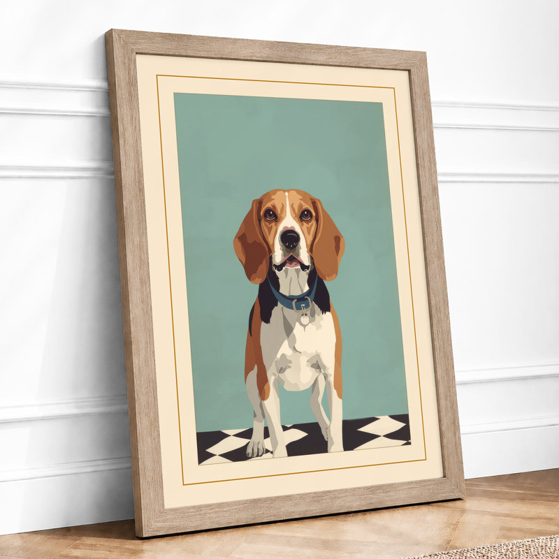 Dignified Beagle Mid-Century - Framed Print, A3 - 42.0 x 29.7 cm, Oak