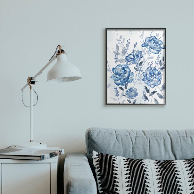 Fleurs de jardin abstraites bleues, H 19 po x l 13 po, Plaque murale