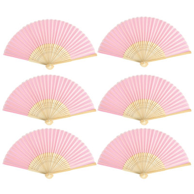 Paquet de 6 ventilateurs en papier et en bambou pliables pour la fête de mariage, l'église, les fêtes, la maison et la décoration de bricolage (gris bleu)