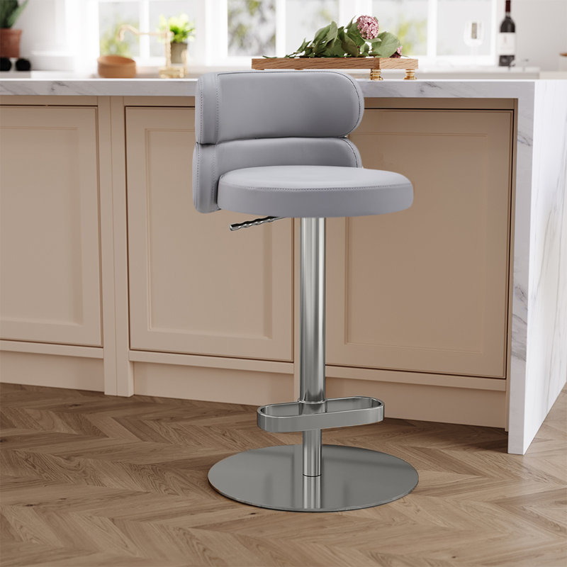 LUXMOD Italian-Inspired Modern Luxury Adjustable Height Swivel Leather Counter & Bar Stool with Stainless Steel Pedestal Base (Set of 1)