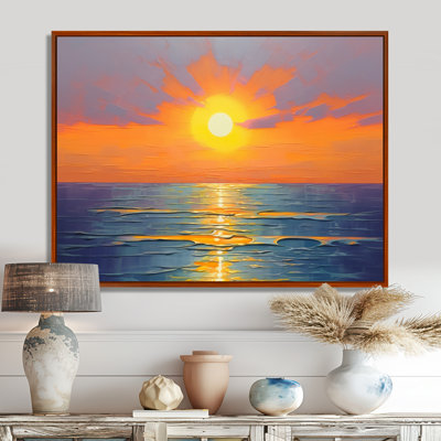 Ethereal Ocean Horizon Orange Sunset Serene Waves - Beach & Ocean Wall Art Print