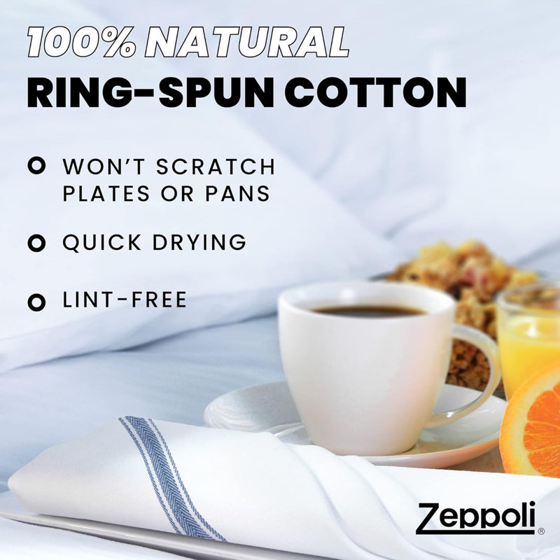Classic Dish Towels - 15 Pack - 14"- 100% Cotton Kitchen Towels - Reusable Bulk Cleaning Cloths - Blue Hand Towels - Super Absorbent - Machine Washable