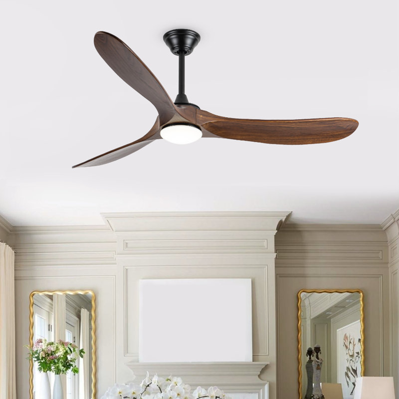 Ventilateur de plafond en bois massif avec lumière, 60", Bois brun