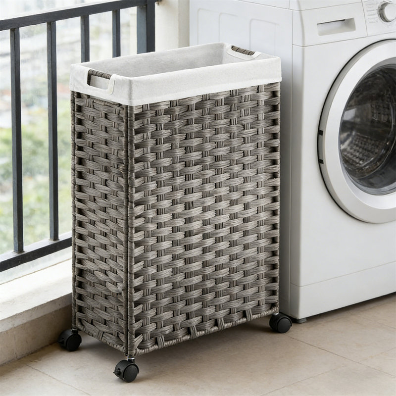 Laundry Cart, Wheeled Laundry Basket, Small Laundry Basket, Equipped With 2 Detachable Inner Lining Bags And 2 Mesh Bags, Slim Wicker Laundry Basket, Suitable For Bathrooms And Bedrooms