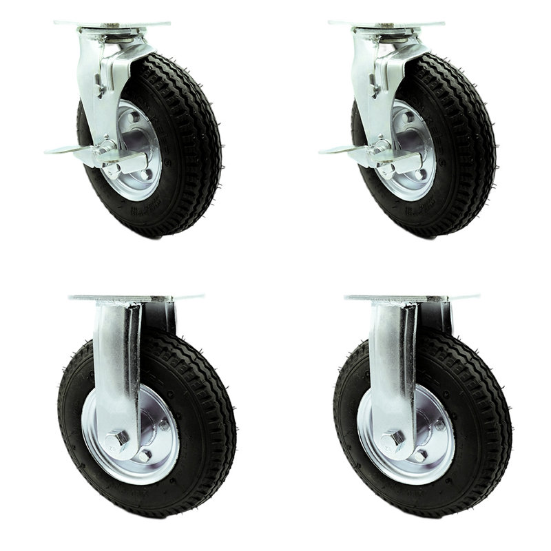 8 Inch  Pneumatic Wheel Caster Set 2 Swivel with Brakes and 2 Rigid SCC/SCC-100S280-PNB-TLB-2-R280-2