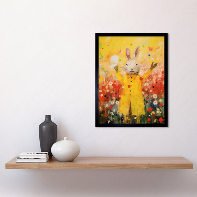 Rabbit In A Yellow Rain - Single Picture Frame Print