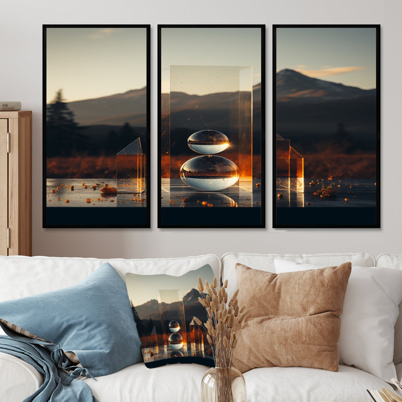 Dillion - Ensemble d'art mural paysage abstrait, Cadre flottant noir, H 32 po x l 48 po x P 1 po