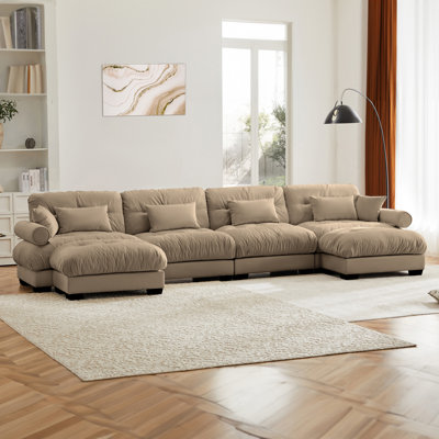 U Shaped Sectional Sofa Cloud Couch With Movable Ottomans,convertible Deep 4 Seater Modern Velvet Comfy Upholstered Corner Couch With Blostered Armres