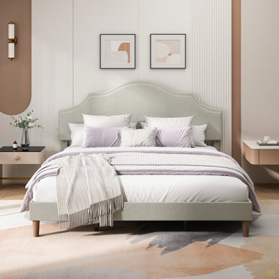 Bed Frame Upholstered Platform Bed With Adjustable Headboard,Linen Fabric Padded,Modern Simple Style Platform Bed No Box Spring Needed, Easy Assembly
