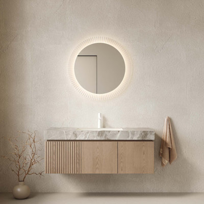 Meuble-lavabo 48 po avec lavabo en contreplaqué flottant avec tiroir et portes, comptoir en pierre frittée gris clair et lavabo en céramique avec 1 trou de robinet pré-percé, pré-assemblé