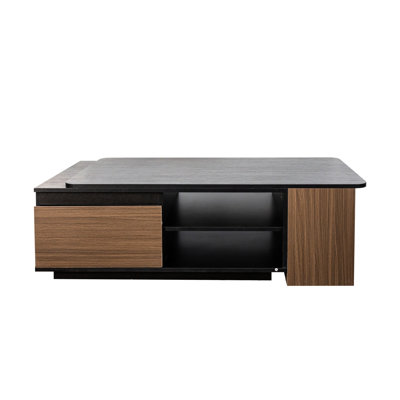 2 Drawer Walnut Brown Coffee Table - Expandable, Rectangular, For Living Room Decor Storage Black,