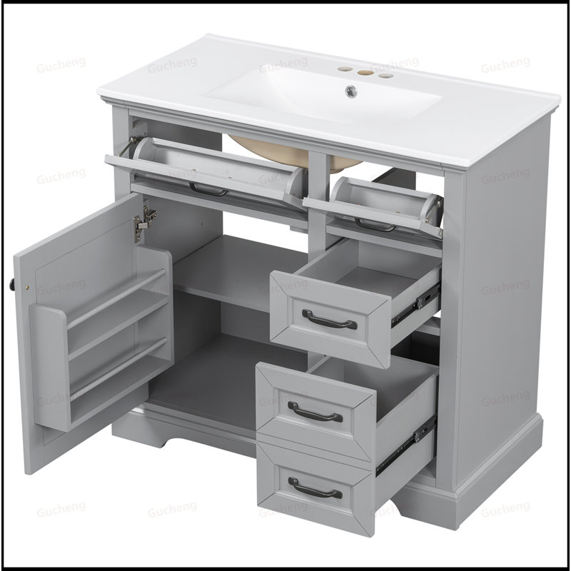 Meuble-lavabo de 36 po avec lavabo et tiroirs escamotables, Gris
