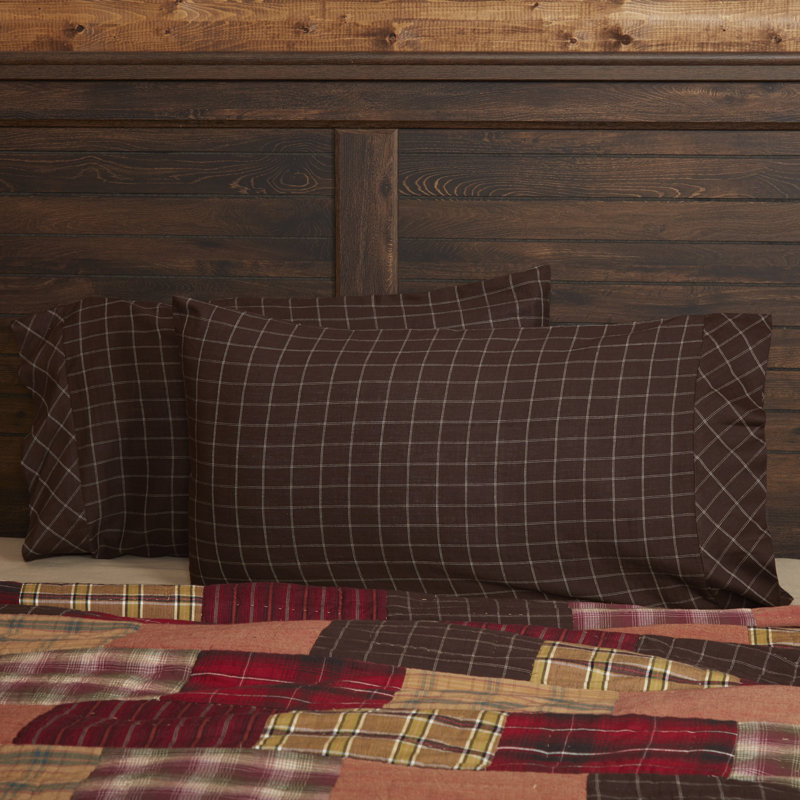 Taie d'oreiller 100% coton à carreaux / tissage 136 fils Wyatt Plaid, Standard