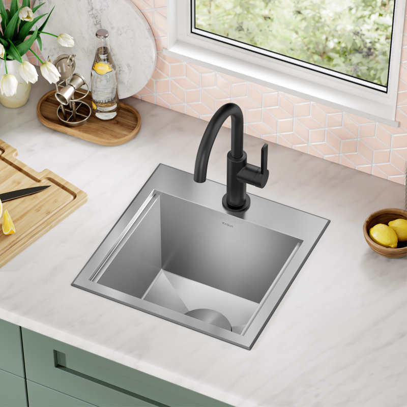 Kore 15" Stainless Steel Single Basin Bar Sink with Bamboo Cutting Board
