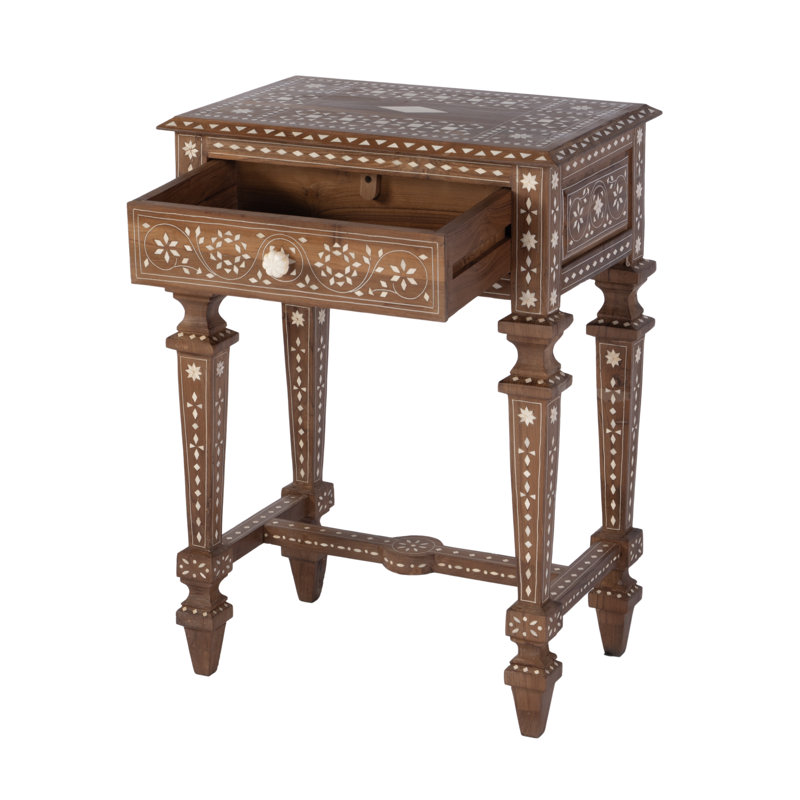 Rashmi 21 in. W Rectangular Teak & Bone End Table