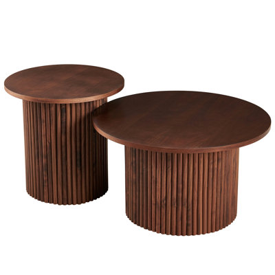 Plateau de table en placage, ensemble de 2 tables basses rondes, table basse en MDF avec base en métal et table d'appoint Farmhouse
