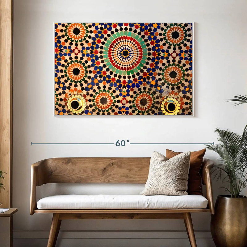 Carreaux de mosaïque marocains, Cadre flottant blanc, 46 po x 31 po