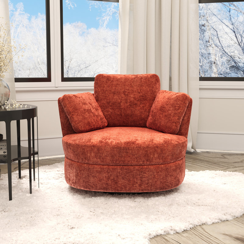 40.35"w Upholstered Cheniile Barrel Accent Swivel Chair, Terracotta
