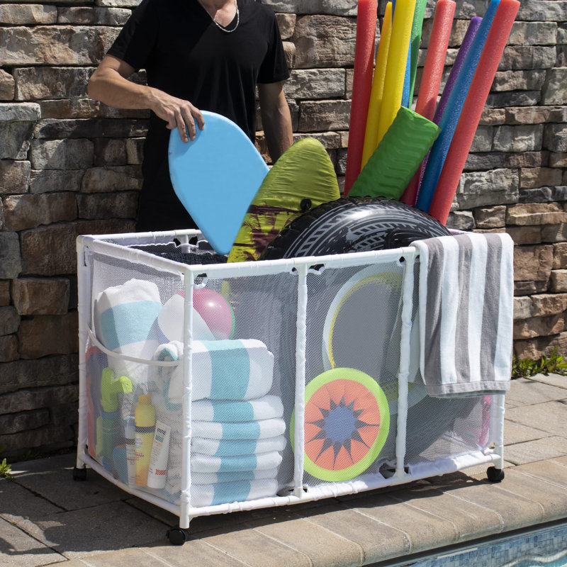 LoochMee 43'' W 1 Gallons Water Resistant Plastic Deck Box with Wheels, White
