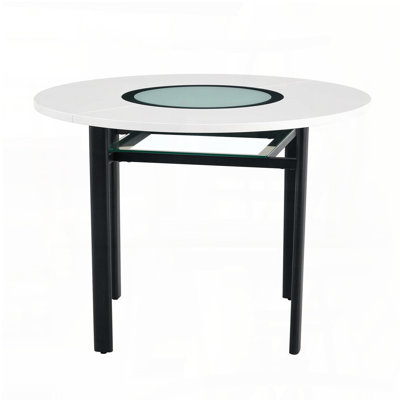 42'' Round Dining Table with Gray Glass Inlay and Shelf