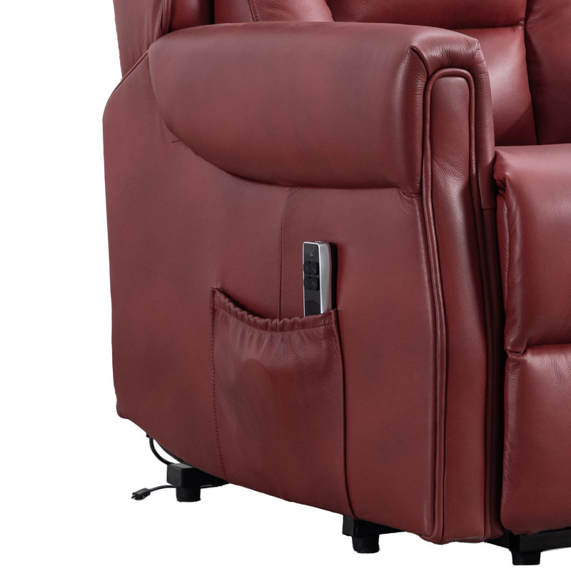 Lelani Ansley Genuine Leather Lift Assist Recliner, Burgundy