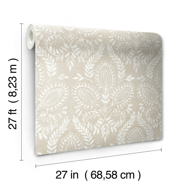 Papier peint Laurel Damask, Blanc cassé