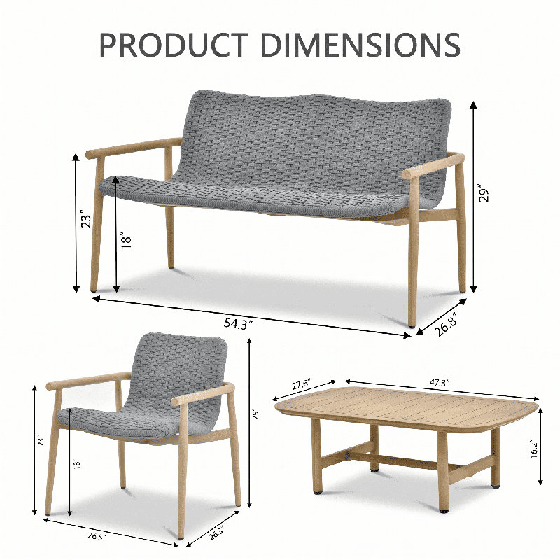 Modena Rope 4 - Person Patio Conversation Set, Outdoor Seating Groups with table
