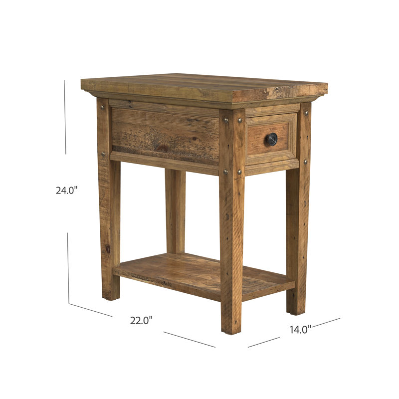 Eralynn Reclaimed Wood Charging Chairside Table