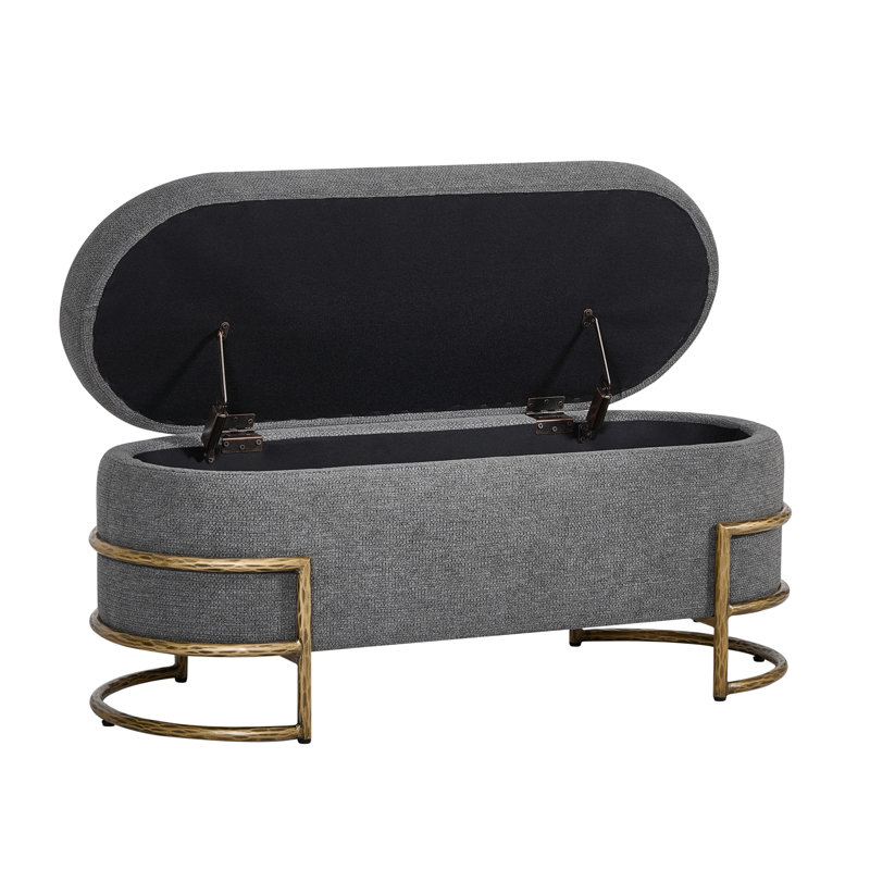 Banc de rangement ovale capitonné à couvercle rabattable avec pattes en métal, Grey