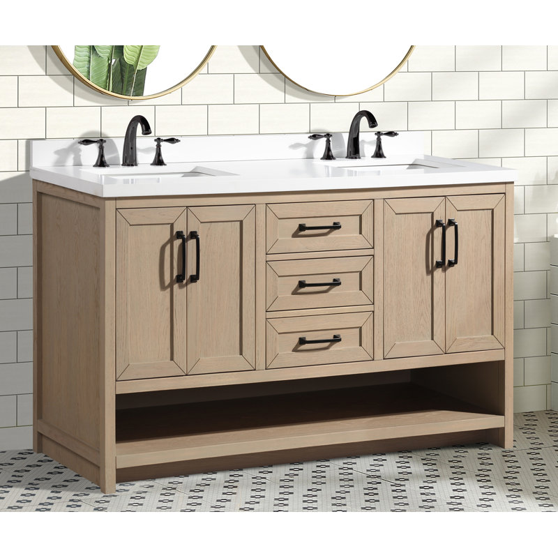 Venice 60" Oak Gray Solid Wood Double Bathroom Vanity