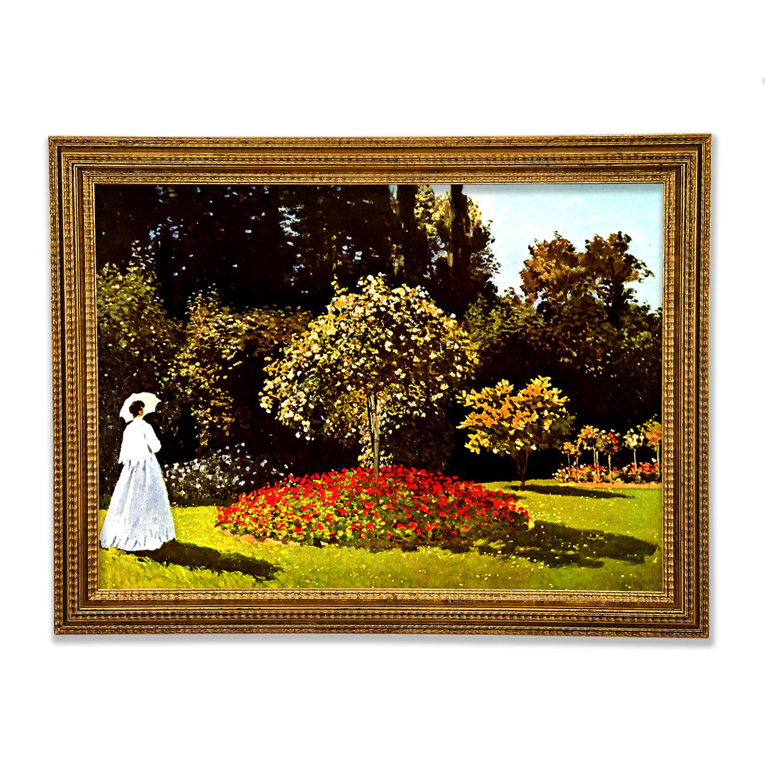 Gerahmtes Leinwandbild Woman In The Park With Poppies von Claude Monet