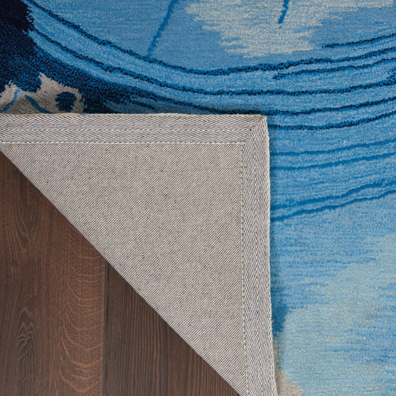 Tapis bleu en polyester touffeté à la main Yadhira, Rectangle 3 pi 9 po x 5 pi 9 po