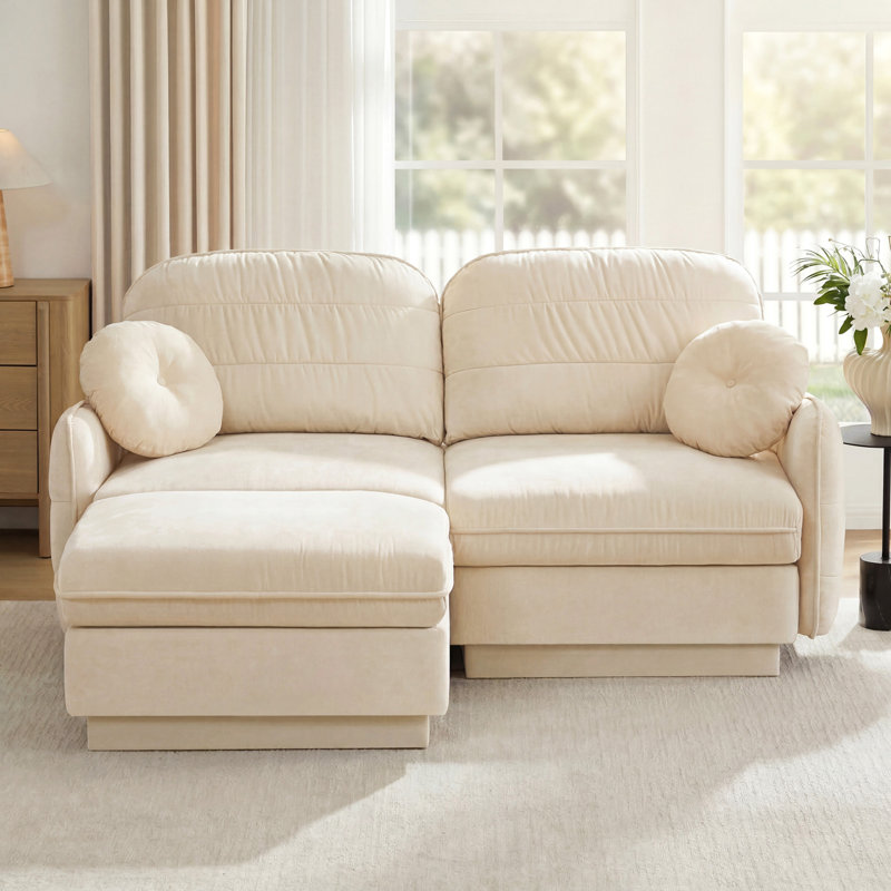 Canapé en L Chenille Cloud, L 73,2 po, Chenille crème beige
