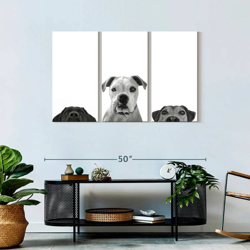 «Curious Dogs», reproduction sur toile, H 28 po x l 45 po x P 1,25 po
