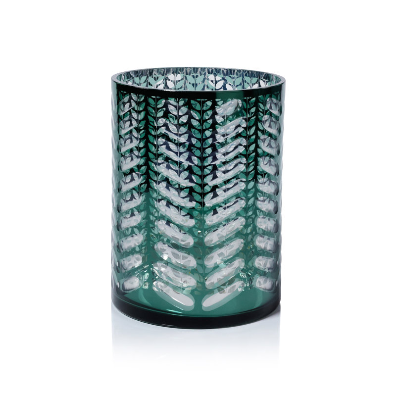 Porte-bougie ouragan en verre métallique gravé au laser, H 9,5 po x l 7 po x P 7 po, Vert