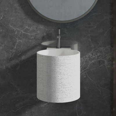 Chloe 16'' Tall Wall Mounted Round Bathroom Pedestal Sink Solid Surface Pedestal Sink