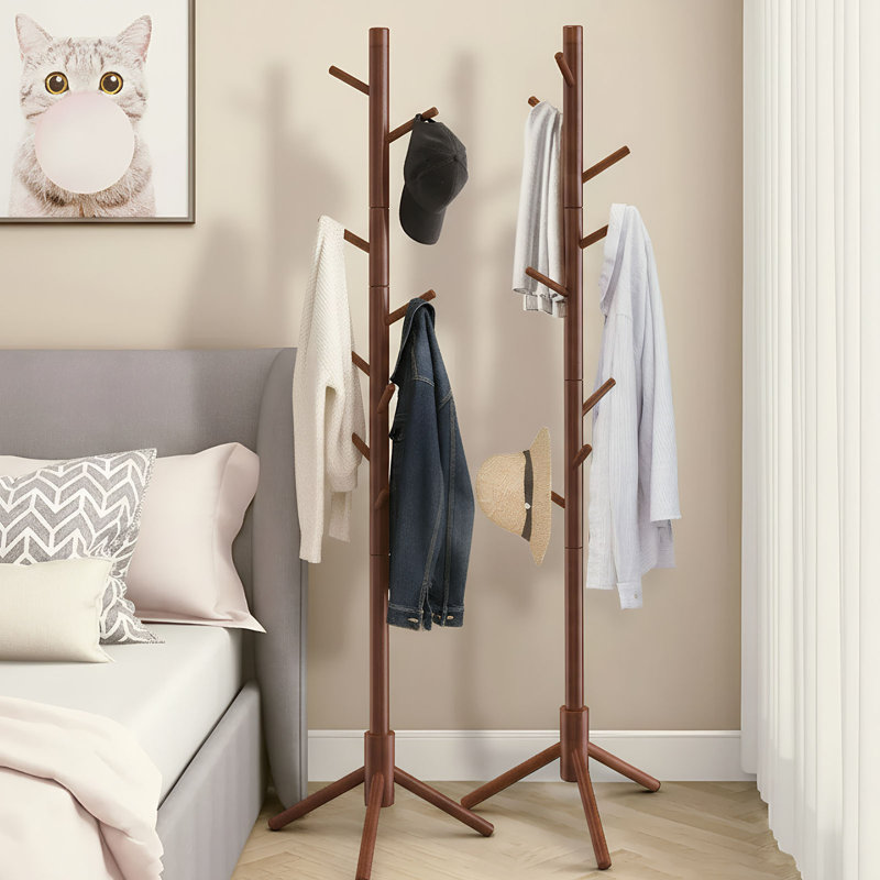 Solid Wood Freestanding 8 - Hook Coat Rack, 3 Height Options (Set Of 2), Brown
