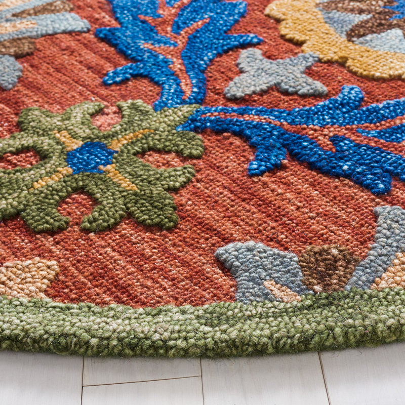 Gulledge Oriental Handmade Tufted Red/Blue/Yellow Area Rug, Square 6'