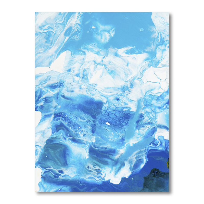 Turquoise luxueux abstrait fluide II - peinture sur toile, H 32 po x l 16 po x P 1 po, Toile tendue