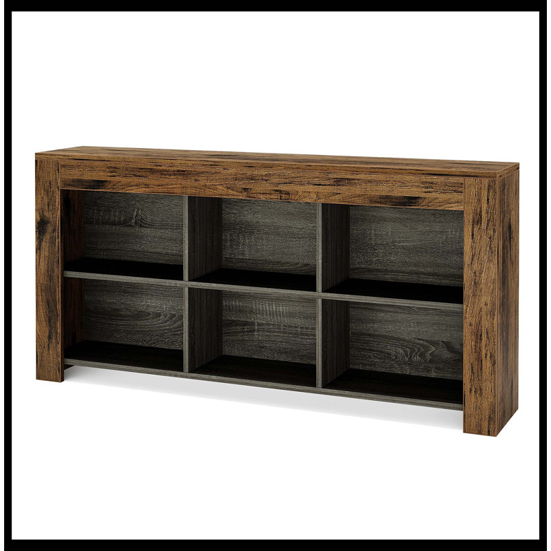 Wood Sofa Table, Rustic Console Table Entryway Table With 6 Storage Cubes