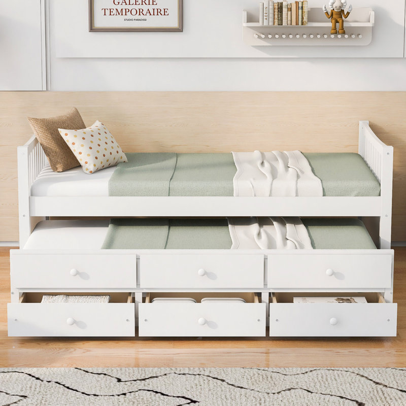 Lit de jour avec couchette et tiroirs, Lit simple, Blanc
